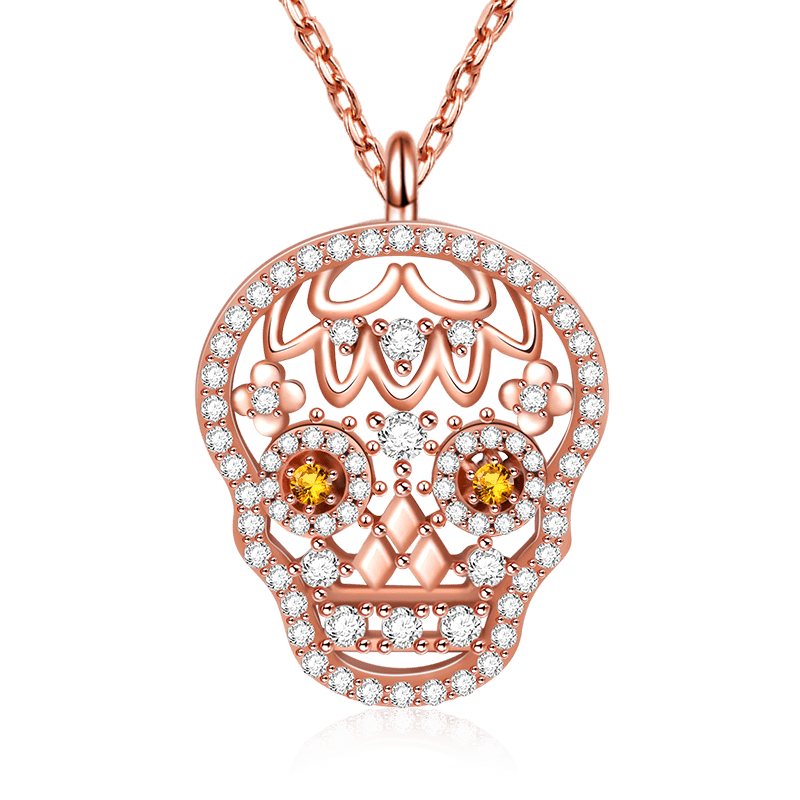 Gnoce "Love Your Mind" 18K Rose Gold Plated Skull Necklace Sterling Silver with CZ Stones inlaid Adjustable Chain_1