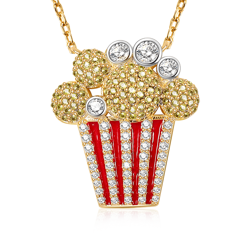 Popcorn Necklace Sterling Silver 18k Gold Plated inlaid with Stones_1