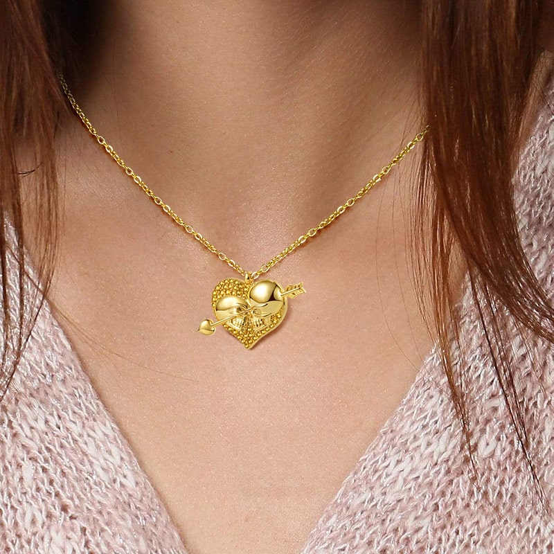 Arrow Through Heart Skull Necklace 18k Gold Plated Sterling Silver_3