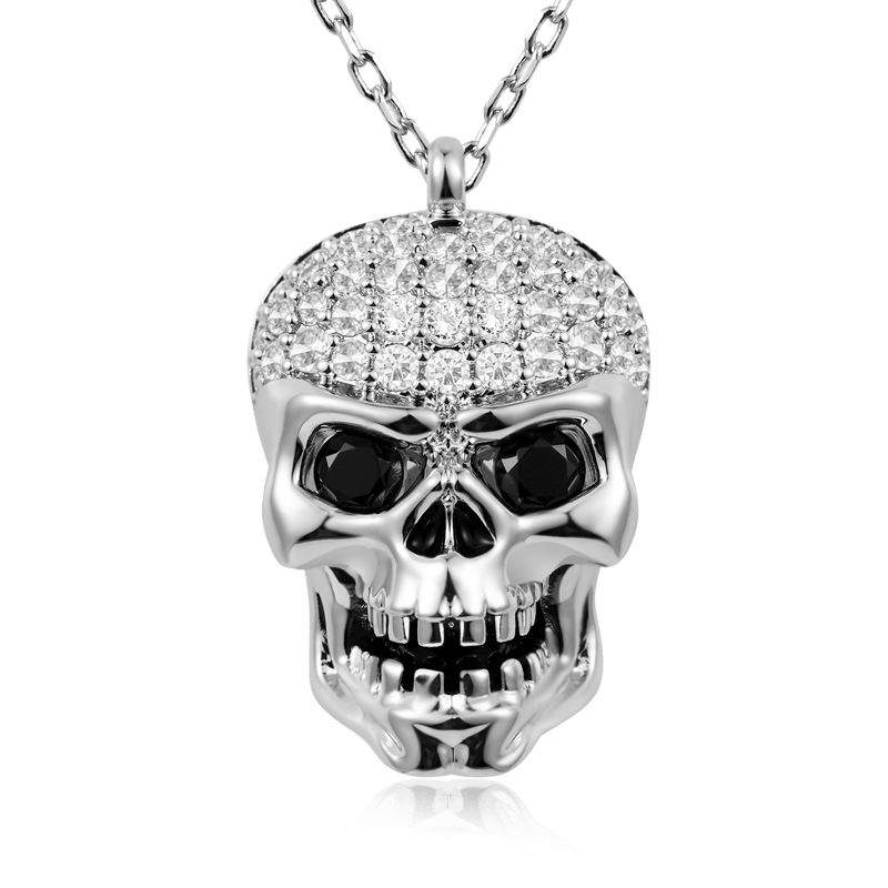 Skull necklace 925 Sterling Silver with Stones_1