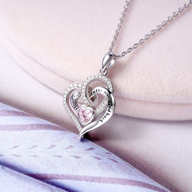 Sparkling "Endless Love" Hearts Pendant Necklace S925 Sterling Siver_3