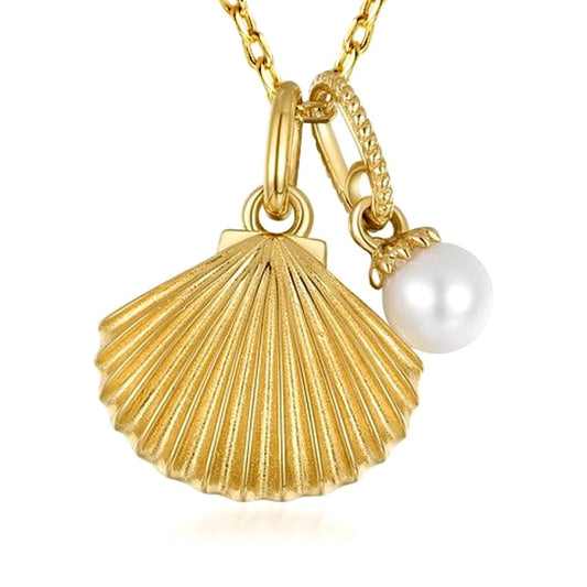 Shell & Pearl Necklace Sterling Silver Gold Plated Ocean Collection_1
