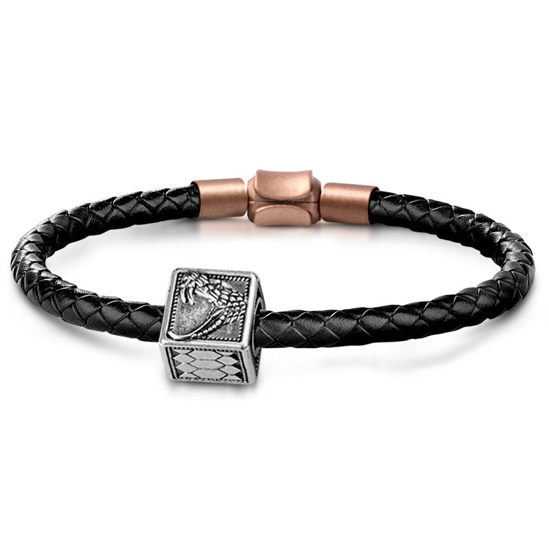Snake Square Men's Vintage Bead S925 Sterling Silver with Gift Copper Black Leather Men's Bracelet Jewelry for Men_1