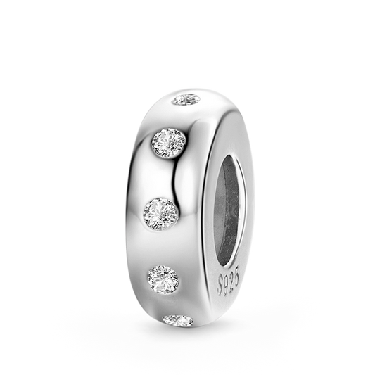 Gnoce Sparkling Stopper for Charm Bracelets 925 Sterling Silver Inlaid with Clear Gemstones_1