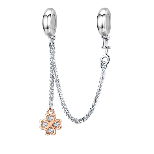 Four-leaf Clover Safety Chain 925 Sterling Silver 18K Rose Gold Plated_1
