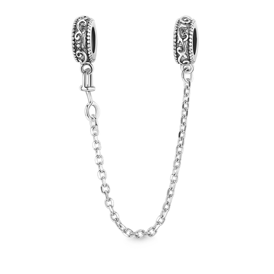 Vintage Vine Pattern Safety Chain 925 Sterling Silver_1