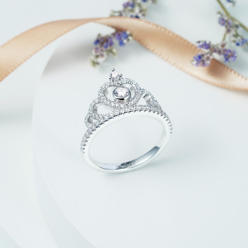Graceful Queen Crown Ring 925 Sterling Silver Inlaid with Clear Gemstones_4