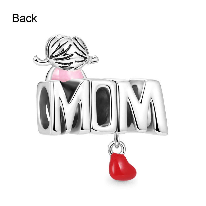 MOM Letter Gift Charm Bead with Dangle Red Heart 925 Sterling Silver_2