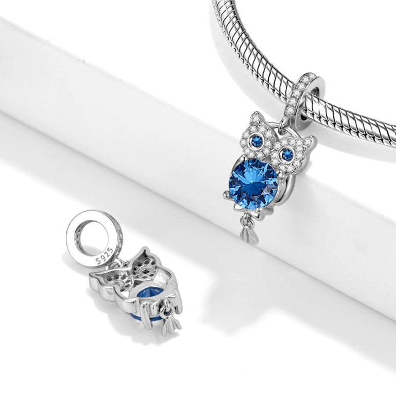 Owl Embrace Round Gemstone Pendant Dangle Charm Sterling Silver_3