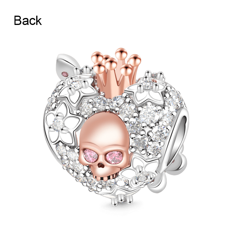 Gnoce "Beauty of Death" 925 Sterling Silver Skull Queen with Pink CZ Stones of Butterfly Charm_2