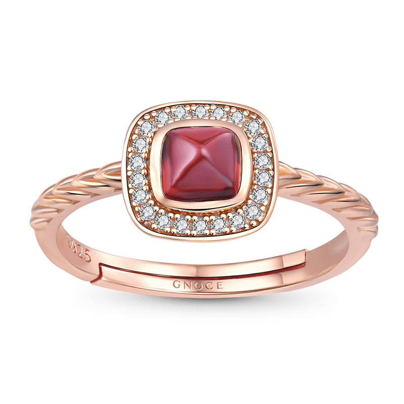 Adjustable Natural Pyrope Square Halo Ring 925 Sterling Silver 18k Rose Gold Plated_1
