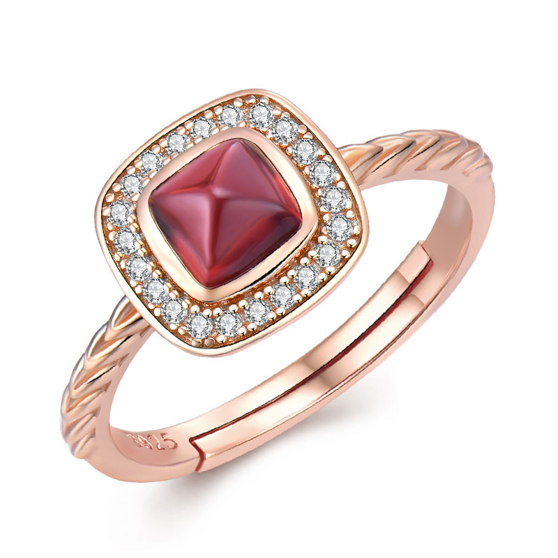 Adjustable Natural Pyrope Square Halo Ring 925 Sterling Silver 18k Rose Gold Plated_2