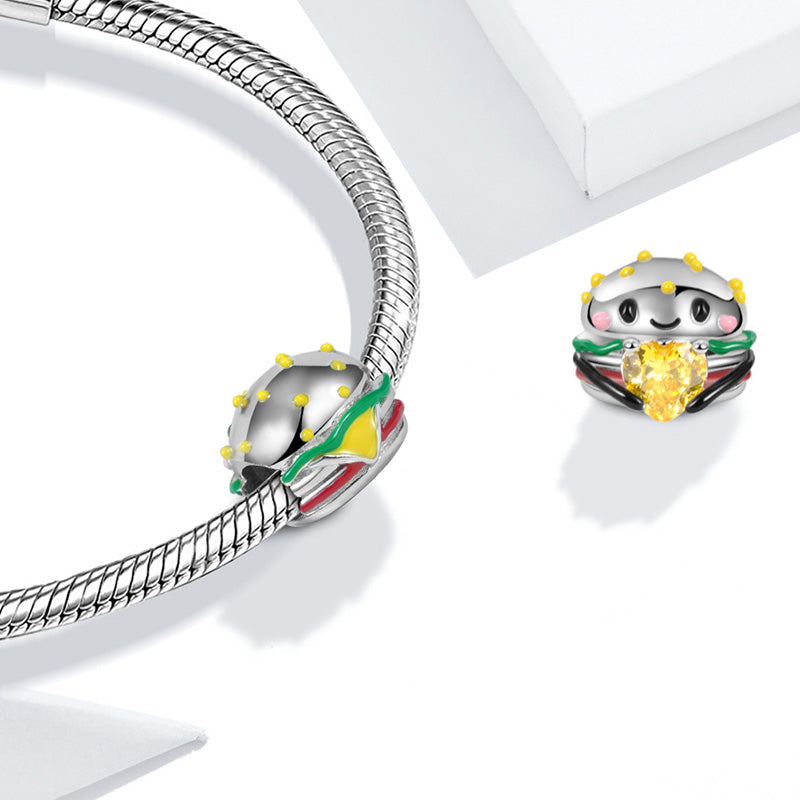 Hamburger Embraces Heart Gemstone Charm Bead 925 Sterling Silver with Colorful Enamels_2