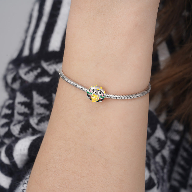 Hamburger Embraces Heart Gemstone Charm Bead 925 Sterling Silver with Colorful Enamels_3