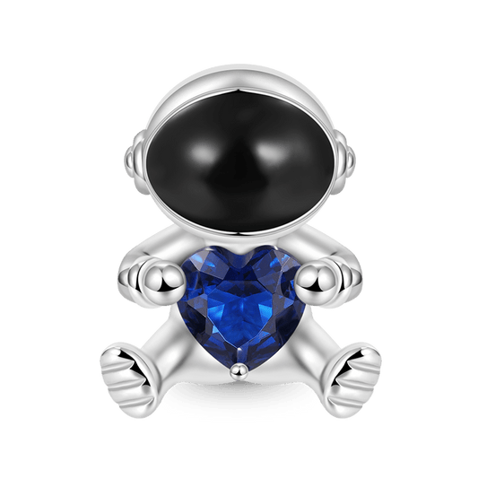 Great Astronaut Embraces Heart Gemstone Charm Bead 925 Sterling Silver_1