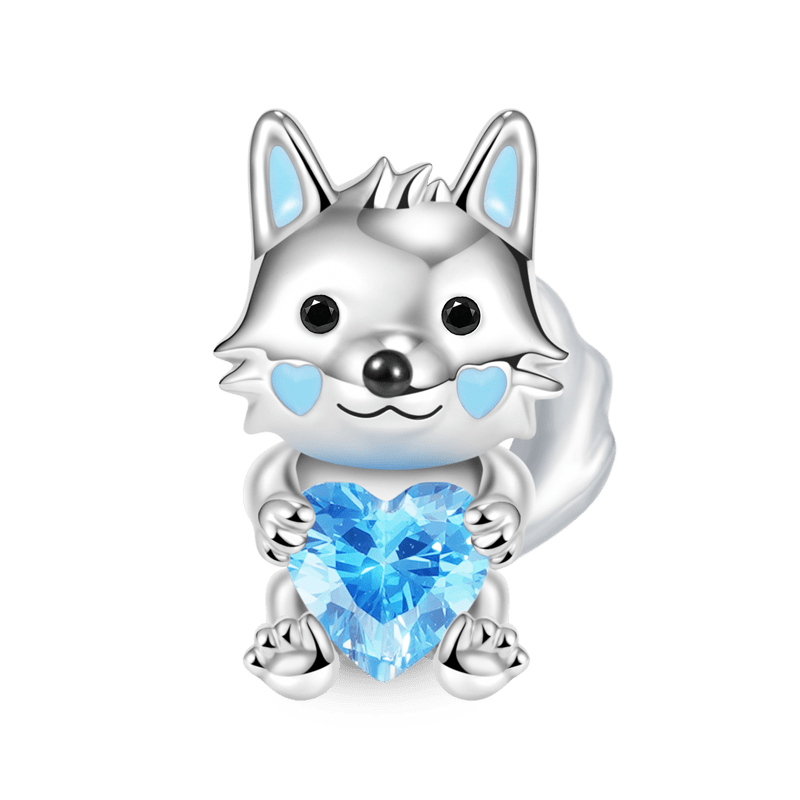 Arctic Wolf Embraces Heart Gemstone Charm Bead 925 Sterling Silver_1