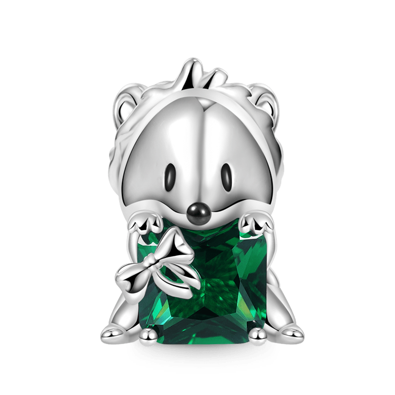Hedgehog Embraces Square Gemstone Charm Bead 925 Sterling Silver_1