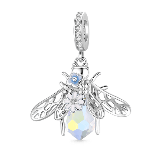 Flowers on Bee Pendant Dangle Charm 925 Sterling Silver with Shiny Artificial Crystal_1