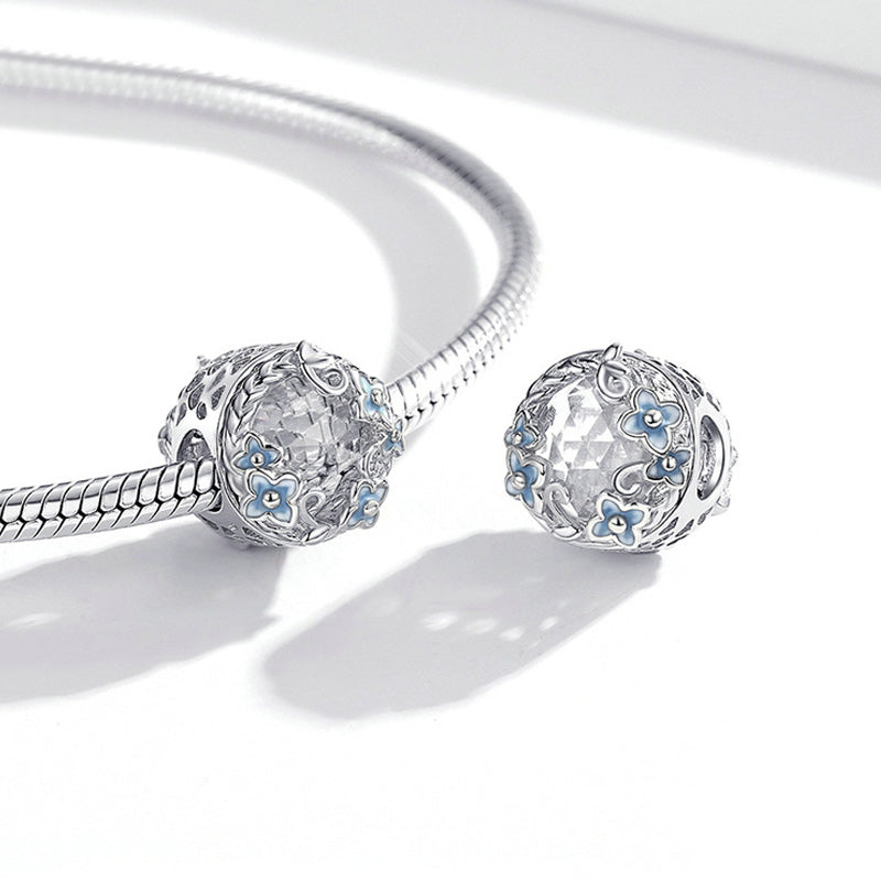 Hydrangea Flower Garden Charm Bead 925 Sterling Silver with Gradient Blue Enamels_2