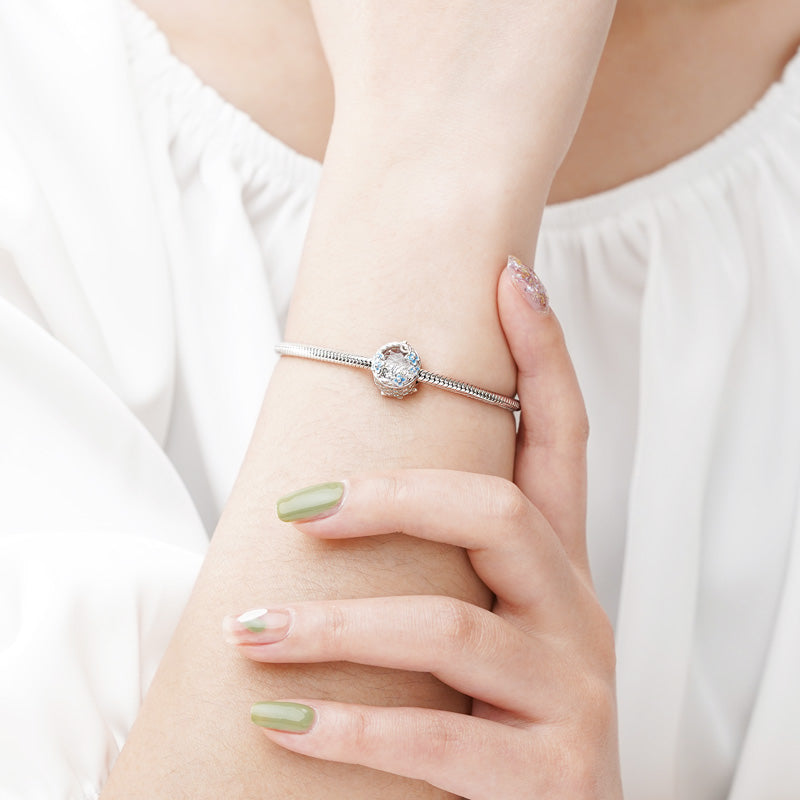 Hydrangea Flower Garden Charm Bead 925 Sterling Silver with Gradient Blue Enamels_3