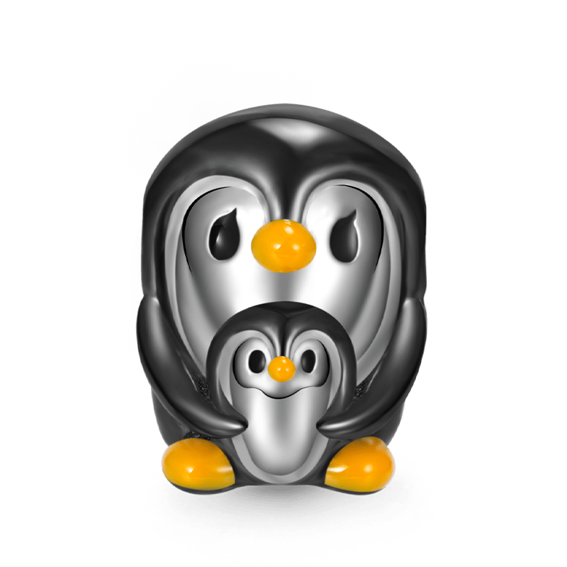Embrace Love Penguin & Baby Charm Bead 925 Sterling Silver Black Plated_1