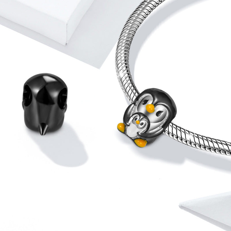 Embrace Love Penguin & Baby Charm Bead 925 Sterling Silver Black Plated_2