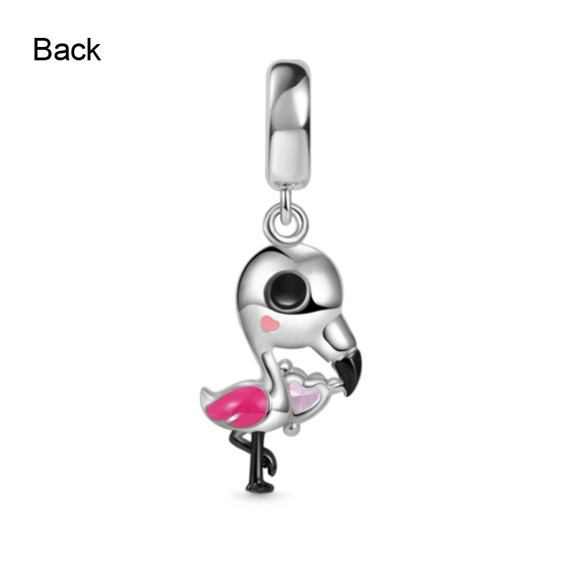 Flamingo Embraces Heart Gemstone Pendant Dangle Charm 925 Sterling Silver_2