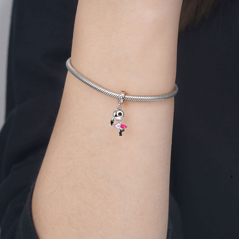 Flamingo Embraces Heart Gemstone Pendant Dangle Charm 925 Sterling Silver_4