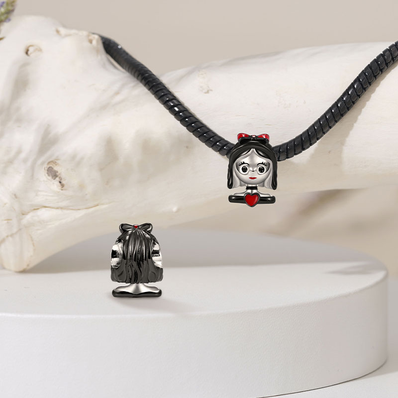 Short Hair Princess Charm Bead 925 Sterling Silver Black Plated_2