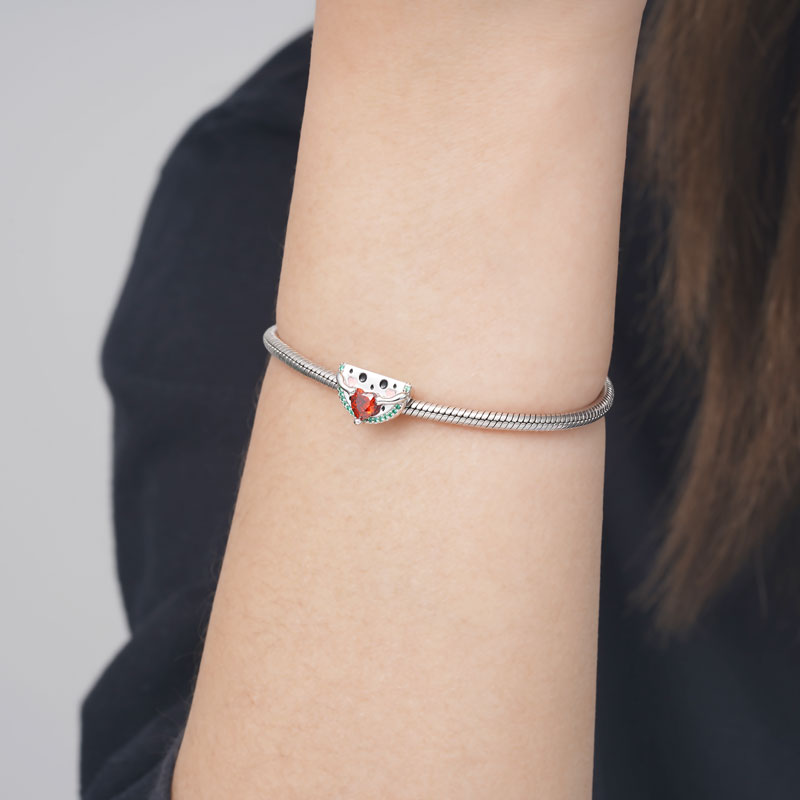 Watermelon Embraces Heart Gemstone Charm Bead 925 Sterling Silver_3