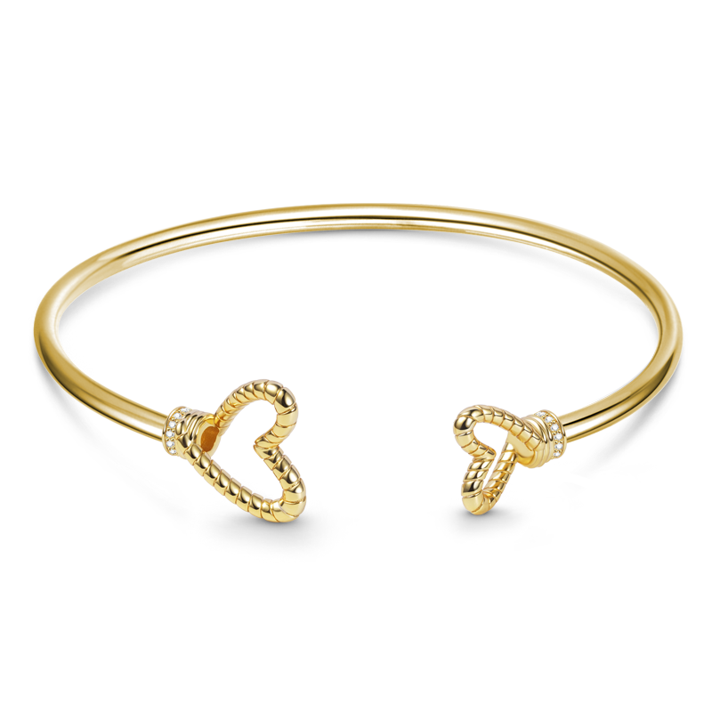 Open Bangle Bracelet with Removable Heart Ends 18K Gold Plated_1