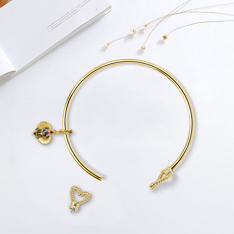 Open Bangle Bracelet with Removable Heart Ends 18K Gold Plated_2