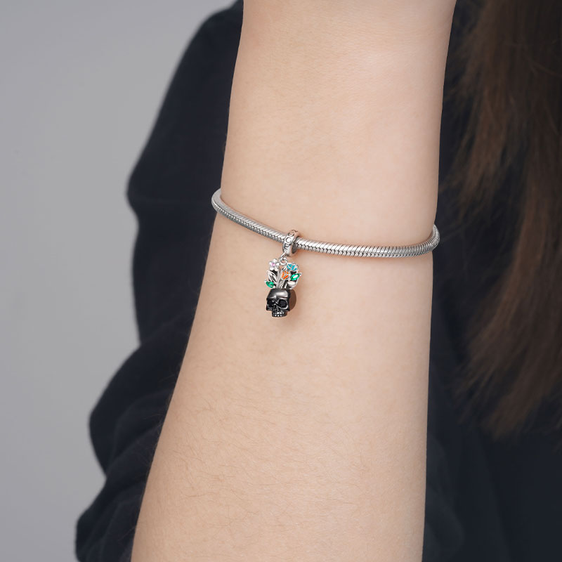 Vase Skull Pendant Dangle Charm 925 Sterling Silver Black Plated_3