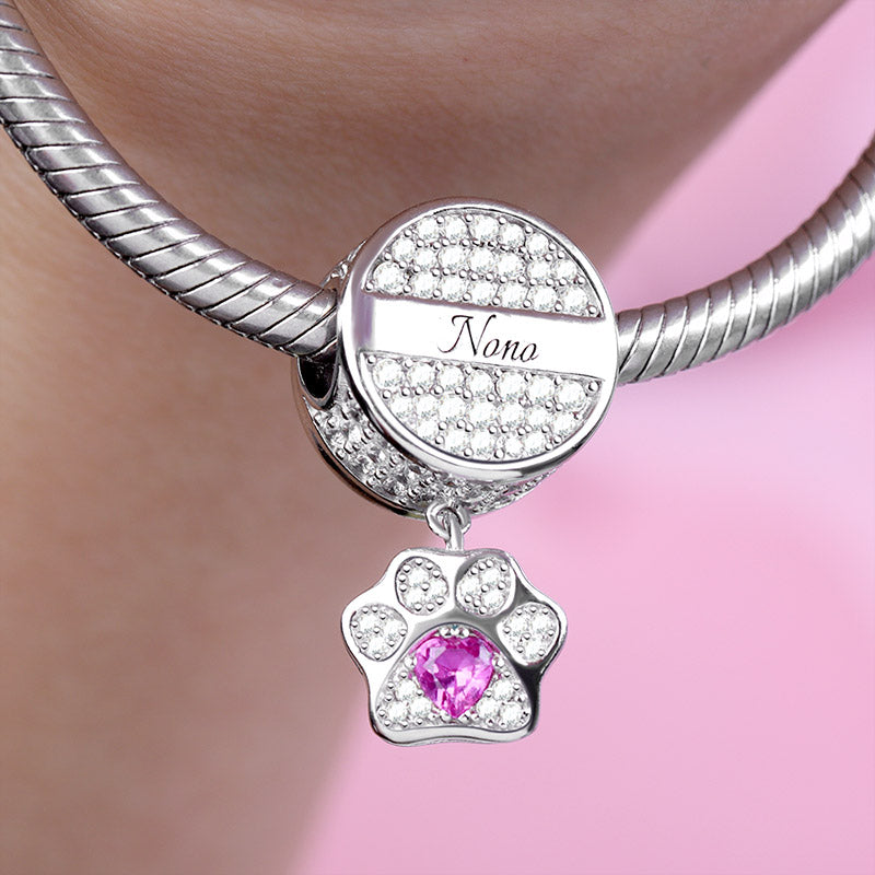 Gnoce "My Pet, My Family" Cat Dog Engravable Photo Charm Pet Paw Pendant With Cz_3