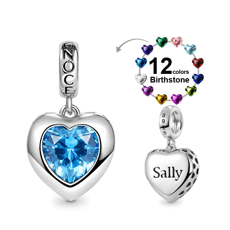 Engravable Birthstone Heart Pendant Dangle Charm 925 Sterling Silver_2