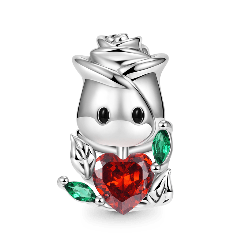 Rose Flower Embraces Heart Gemstone Charm Bead 925 Sterling Silver_1