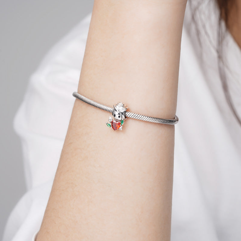 Rose Flower Embraces Heart Gemstone Charm Bead 925 Sterling Silver_3