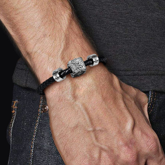Angel of Victory Vintage Bead & Customized Classic Beads S925 Sterling Silver with Gift Copper Black Leather Men's Bracelet Jewelry for Men_7