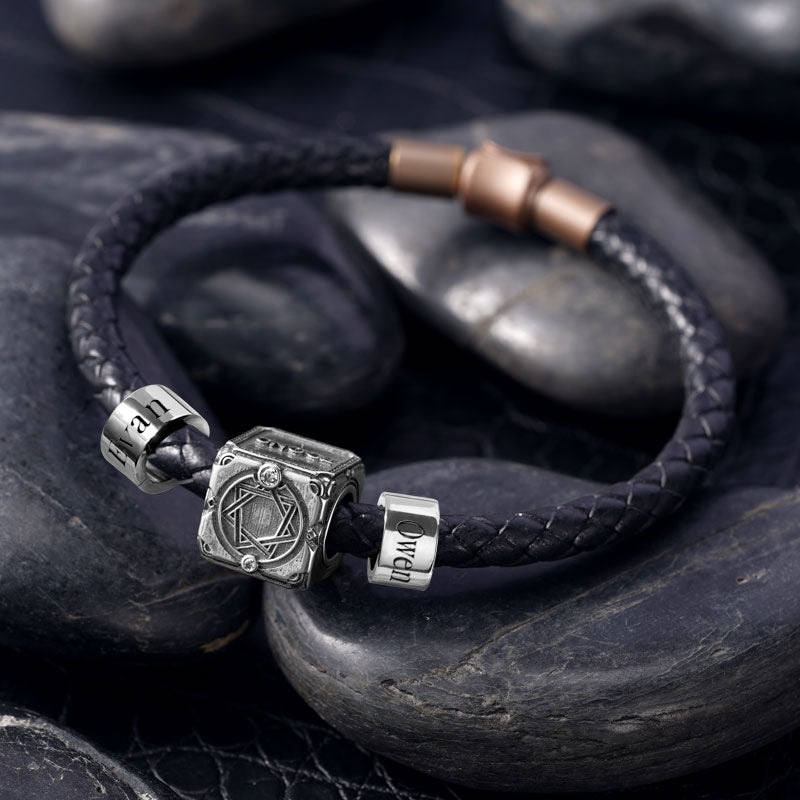 Sword and Skeleton Vintage Bead & Customized Classic Beads S925 Sterling Silver with Gift Copper Black Leather Men's Bracelet Jewelry for Men_6