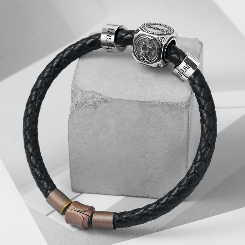 Fish Vintage Bead & Customized Classic Beads S925 Sterling Silver with Gift Copper Black Leather Men's Bracelet Jewelry for Men_6