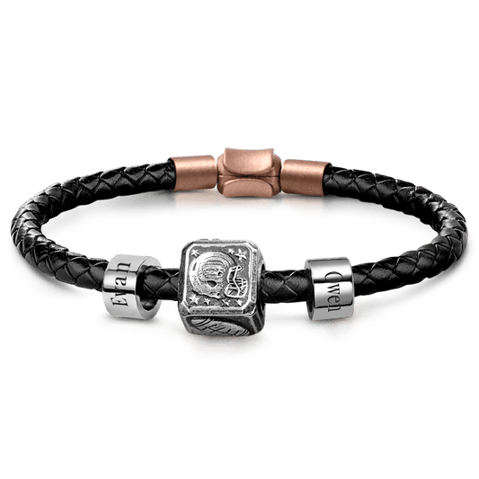 Football Vintage Bead & Customized Classic Beads S925 Sterling Silver with Gift Copper Black Leather Men's Bracelet Jewelry for Men_1