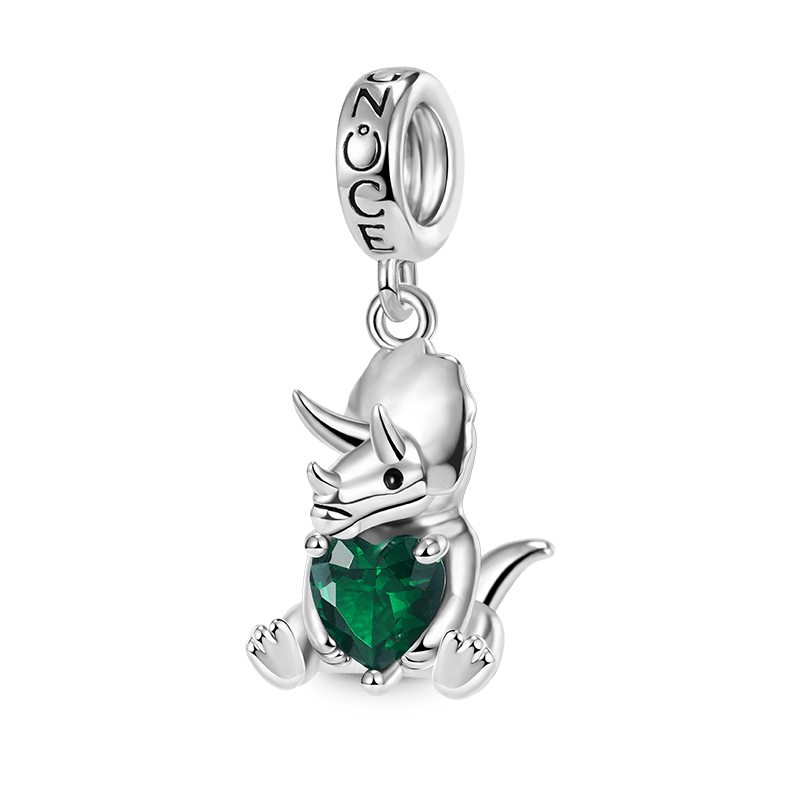 Triceratops Embraces Heart Gemstone Pendant Dangle Charm 925 Sterling Silver_1