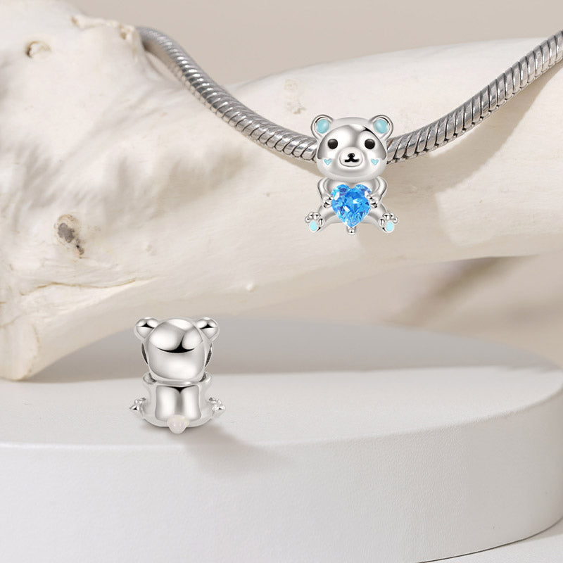 Polar Bear Embraces Heart Gemstone Charm Bead 925 Sterling Silver_2