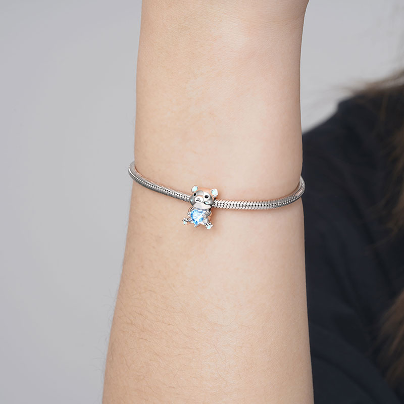 Polar Bear Embraces Heart Gemstone Charm Bead 925 Sterling Silver_3