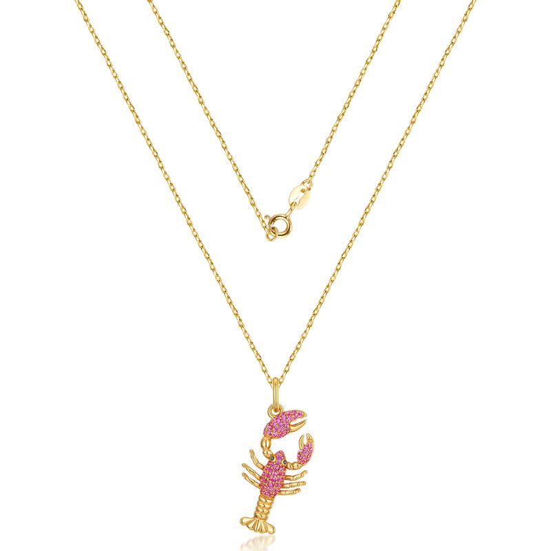 Lobster Necklace Inlaid with Shiny Spinels Gold Plated Sterling Silver Ocean Collection_2
