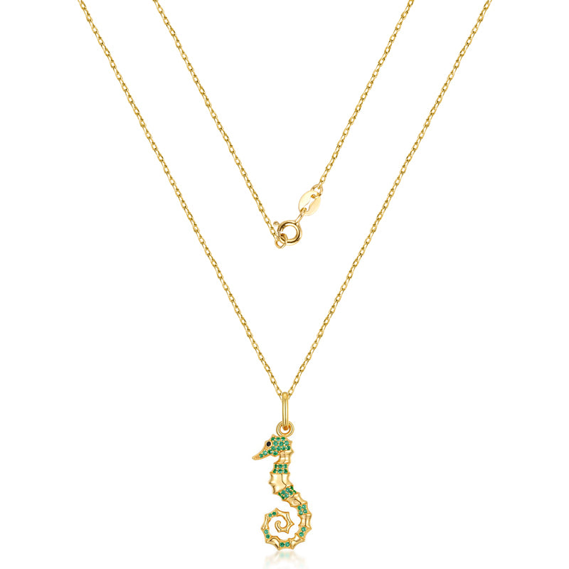 Seahorse Necklace Inlaid with Shiny Spinels Gold Plated Sterling Silver Ocean Collection_2
