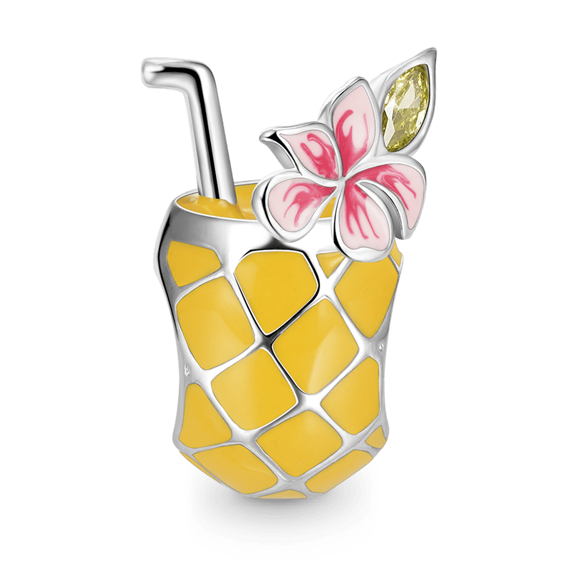 Pineapple Drink Charm Bead 925 Sterling Silver with Yellow Enamels_1