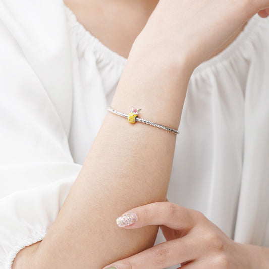 Pineapple Drink Charm Bead 925 Sterling Silver with Yellow Enamels_3