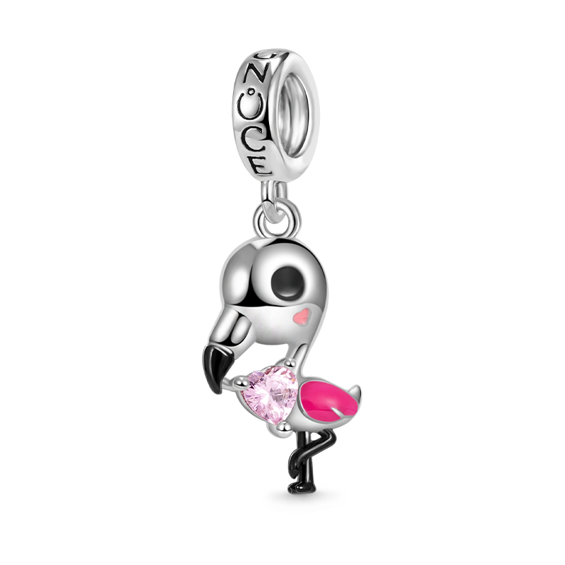 Flamingo Embraces Heart Gemstone Pendant Dangle Charm 925 Sterling Silver_1