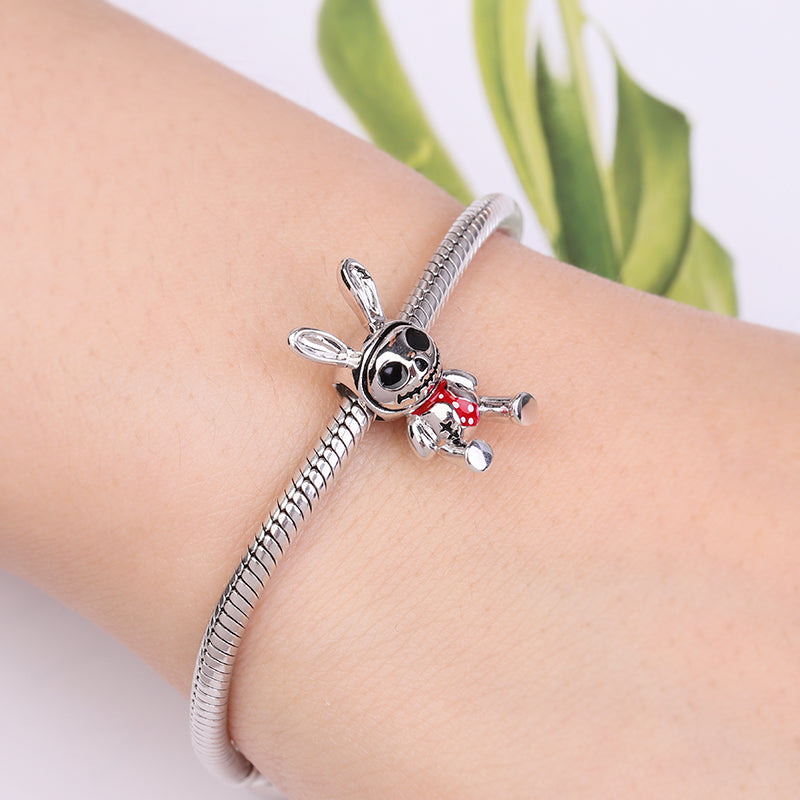 Gnoce "Keep Smile"Skeleton in Bunny Doll Charm Bead 925 Sterling Silver Gothic Style_3